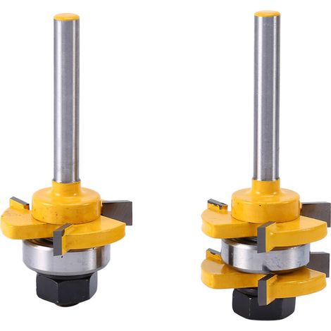 Ensemble de 2 fraises à rainurer et languette à queue assortie, pour bois de 19 mm (3/4 po) de diamètre et de 6,35 mm (1/4 po) de longueur, avec 3 dents en forme de T.