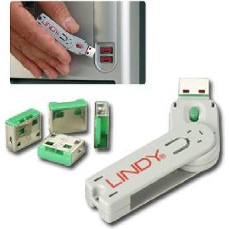 LINDY 40451 - USB PORT SCHLOSS (4 STÜCK) MIT SCHLÜSSEL: CODE GRÜN (1/3)