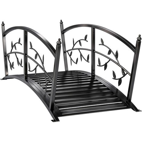 Pont de jardin en métal 120 cm avec garde-corps sécurisé, style antique résistant à la rouille, montage facile (1/5)