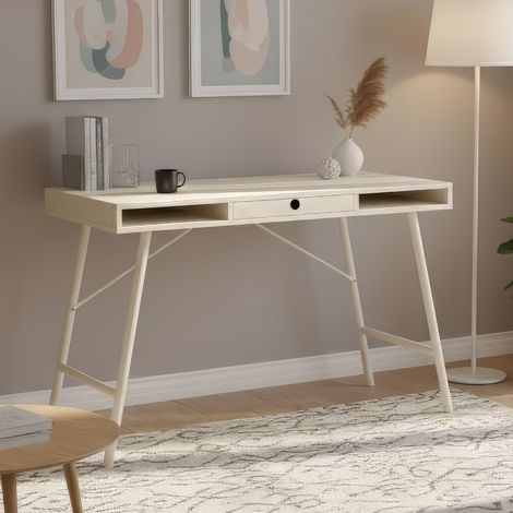 Bureau bois et métal beige avec tiroir et niches (1/5)