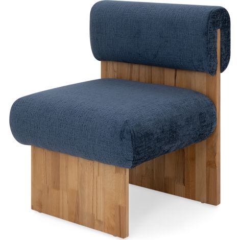 Sillón Leah Acolchada con Espuma Densa 40 kg/m³, Madera de Abedul, Diseño Escandinavo, Acogedora y Elegante, Azul, 60x60x75 cm, MOG Casa