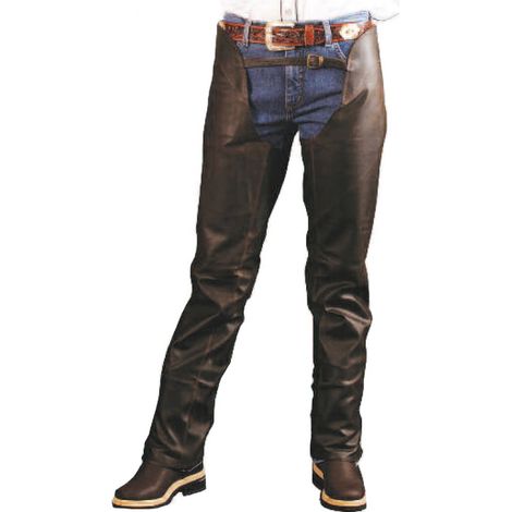 M, Marron: Pantalon western en cuir vieilli à effet pull-up avec fermeture à glissière latérale