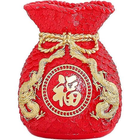 Frühlingsfest-Geldbörse, Feng-Shui-Vase, Ornament, Pflanztopf, gesegnete Tasche in Form, traditionelle Tischdekoration für das Wohnzimmer-Red (1/5)