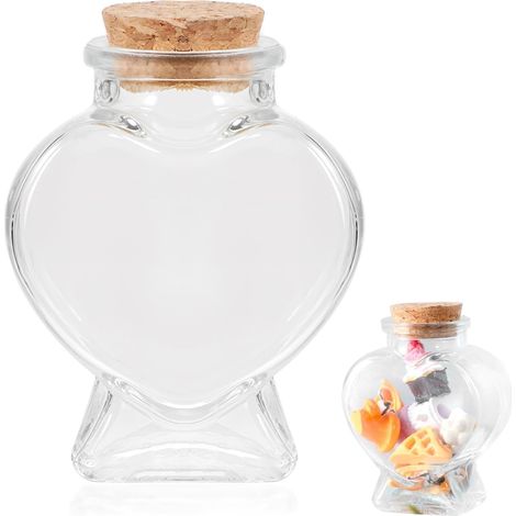 Bouteille en verre avec bouchon en liège - Bouteilles vides en verre en forme de cœur - Décoratives - Bouteilles transparentes avec couvercle en liège - Message - Pour bonbons, bricolage, art (1/5)