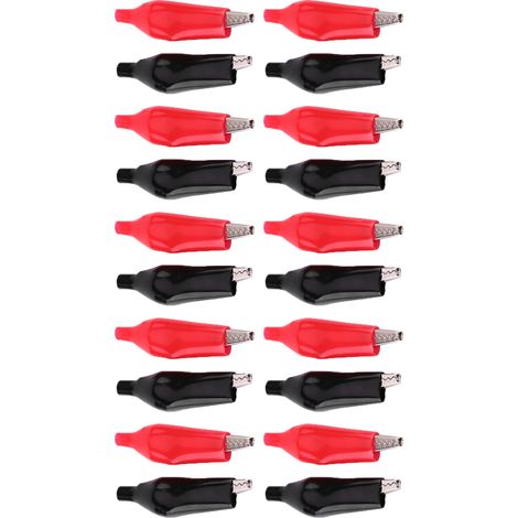 Packung mit 20 28 mm langen Metall-Krokodilklemmen für Spannungsprüfer, schwarz und rot. (1/5)