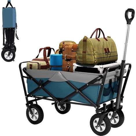 Chariot pliable 100 L, portable, avec poignée réglable et poches latérales, idéal pour le jardin, le camping et les courses. (1/5)