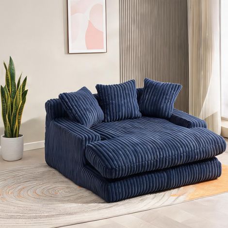 Canapé d'angle convertible en velours côtelé bleu marine avec 3 (1/5)