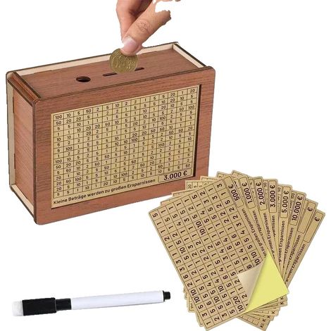 Sparschwein, Holzbau, Wiederverwendbares Design, 8 Stück EUR Set (1/2)