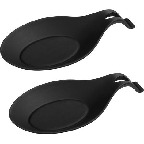 2pcs cuillère en Silicone Repose ustensile de Cuisine Support résistance à la Chaleur cuillère Rack cuillère Pad pour Restaurant à la Maison (Noir)