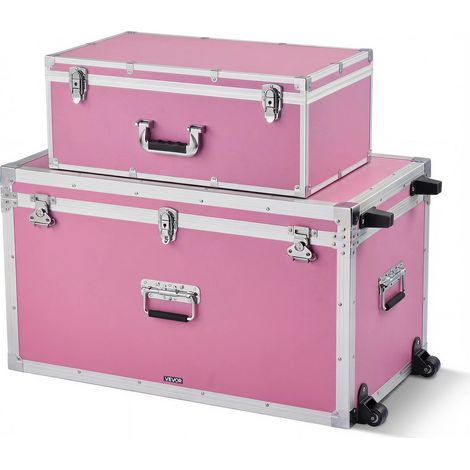VEVOR 2 x Transportkoffer Aufbewahrungskoffer Aufbewahrungskisten Abschließbar, Große Aufbewahrungskiste mit Rollen & 3 Metallgriffen, Transportruhe Truhe Kiste mit Deckeln für Wohnung Riesen Rosa (1/5)