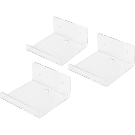 Lot de 3 Mini Étagères de Rangement Flottantes Murales en Plexiglas Transparent Autocollantes pour Plante Photo Figurine Caméra 100x100x50mm (1/5)