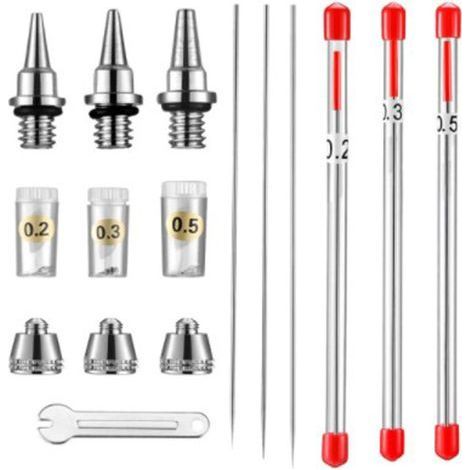 Bouchon de buse, aiguille et buse pour aérographe , 0,2 mm, 0,3 mm, 0,5 mm, Pièces de rechange pour aérographe (FF-3NONE) (1/5)