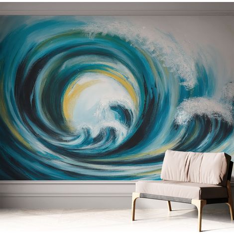 Selbstklebend Tapete modern - Wanddeko für Küche - Klebefolie Wand - luxus Look Meereswelle 312x219 cm (1/5)