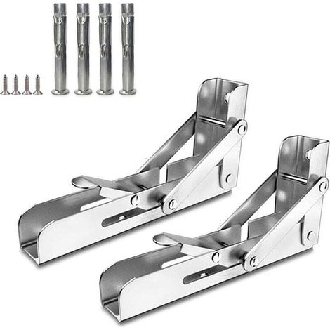 2 staffe pieghevoli per mensole a muro, salvaspazio, supporti per mensole con viti di espansione in acciaio inox, 150 mm, mensola consolle pieghevole resistente - Crezuo (1/4)