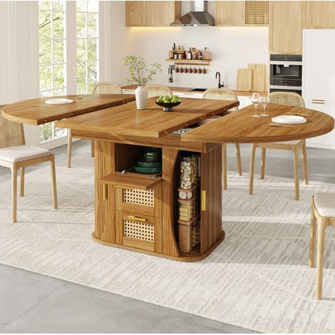 Table à manger extensible avec rangement, 118-158 cm, MDF aspect bois, noir / naturel / marron (1/5)