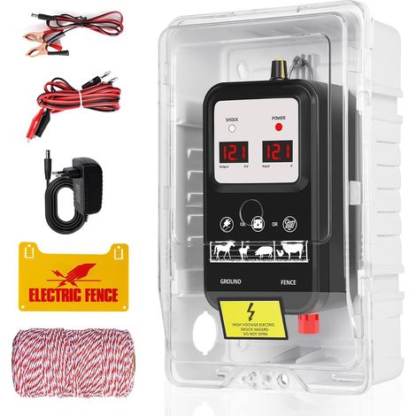 15 km Electric Fence, Electric Fence for Animals, Electric Fence Electrifier, Electric Fence for Animal Protection (Black)