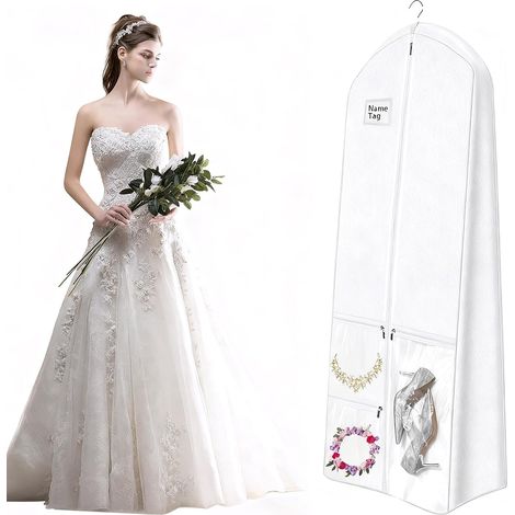 Weiß Kleidersack für Brautkleider, Faltbar Hochzeitskleider Kleidersacke Lang 180 cm, Brautkleider Schutzhülle mit Reißverschlüssen für Brautkleid Abendkleider Mäntel Anzüge Lange Kleider