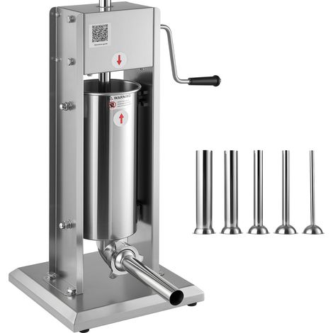 Machine à farcir les saucisses manuelle 5L, double vitesse, acier inoxydable, 5 tubes à embout, usage pro et domestique. (1/5)