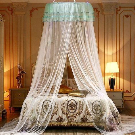 Moustiquaire,Baldaquin Rond Double Dentelle Princesse,Grande dôme Moustiquaire lit Double pour Sans poinçon,Princesse Tente de Bébé Fille Enfant Adulte, Lit Limple au Lit King Size(Blanc)- (1/5)