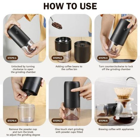 Moulin À Café - Meule En Céramique Réglable - Rechargeable USB - Portable Voyage - 1 Pièce (1/5)