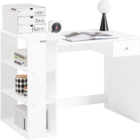SoBuy FWT35-W Schreibtisch mit 1 Schublade und 3 Ablagen Tisch Arbeitstisch Computertisch Bürotisch, weiß BHT ca: 101x76x60cm