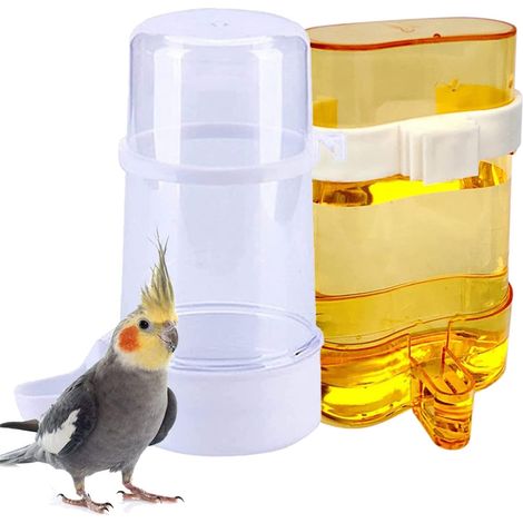 Mangeoire et Abreuvoir Automatique pour Oiseaux Distributeur de Nourriture et d'Eau pour Cage à Oiseaux Perroquet Perruche Canari Cockatiel 415ml (1/5)
