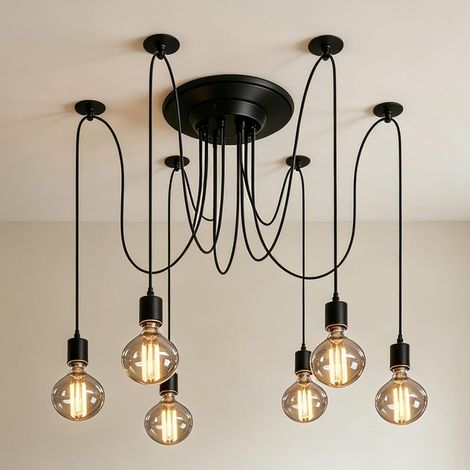 Moderne et Rétro Lustre Suspension, 6 Bras Suspension Luminaire DIY Créatif Lustre Araignee Ajustable 150CM, Lampe de Plafond, Créatif Lustre pour la Chambre à Coucher, Salon, Bar de L'hôtel E27 (1/5)