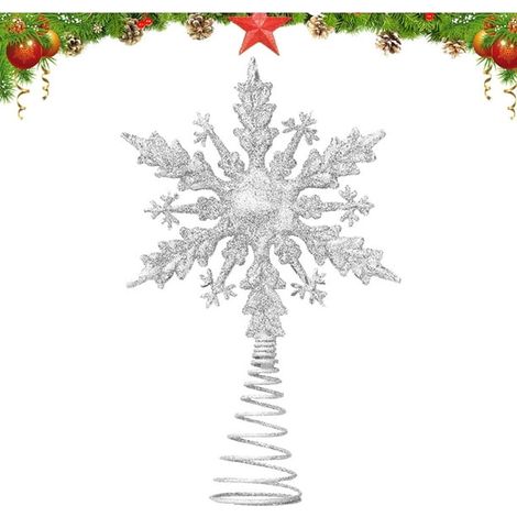 Étoile de sapin de Noël 21 cm, étoile de Noël dorée, étoile de Noël argentée, flocon de neige (argenté) (1/5)
