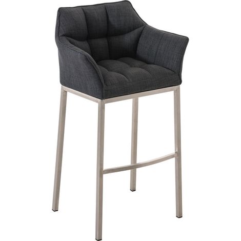 Sgabello da bar sedia alta con cucitura quadrata, seduta in tessuto grigio scuro, 4 gambe stabili in acciaio inossidabile 100004723