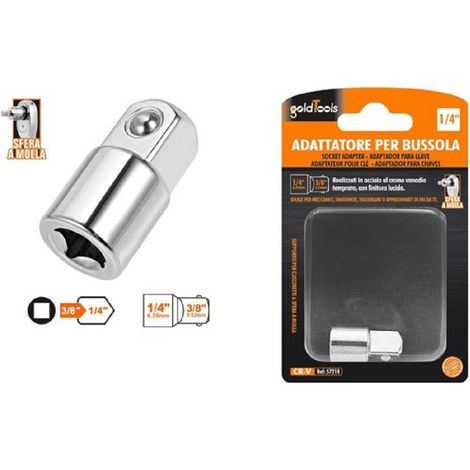 Trade Shop - 3/8" VIERKANTANTRIEB-ADAPTER FÜR 1/4" STECKSCHLÜSSEL FEDERKUGEL 57218 - (1/2)