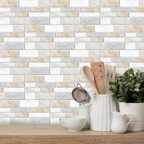 27 pièces d'autocollants imitation brique de marbre à faire soi-même pour sol, cuisine et murs (1/4)