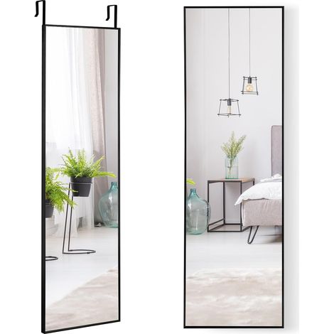 GOPLUS Miroir Mural Haute Définition avec Membrane Antidéflagrante, Miroir Pleine Longueur Suspendu avec Cadre en Aluminium & Crochet Réglable, Miroir Mural Suspendu pour Chambre, Vestiaire (Noir) (1/5)