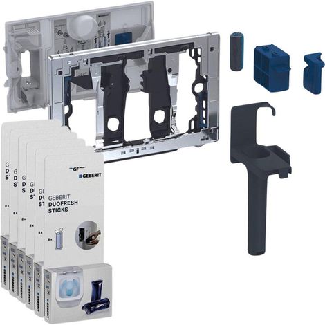 Support de bloc WC Geberit UP320 – Plaque de commande DuoFresh 56 pièces – Finition chrome – Matière synthétique – Installation facile (1/5)