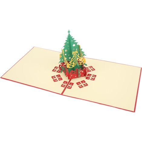 Carte de vœux 3D en forme de sapin de Noël rouge avec enveloppe décorative