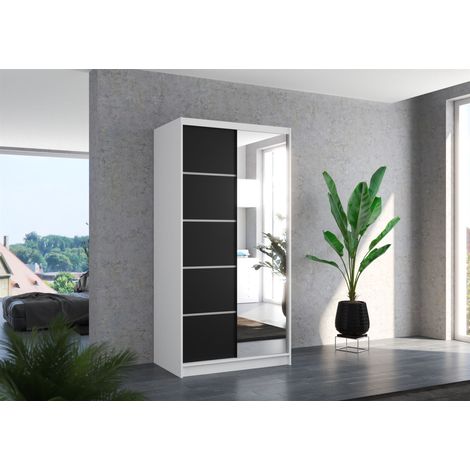 Schiebetürenschrank Schrank Nr.125 in Weiß- Schwarz matt 100x200x58 cm (1/3)