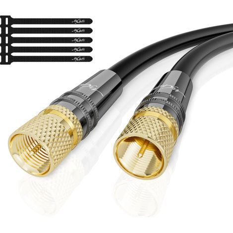 Câble d'antenne de 30 mètres, câble satellite coaxial HD–2x connecteurs F,capuchon en métal plaqué or, prend en charge HDTV,DVB-T2, DVB-C, DVB-S, pour réception numérique et analogique. (1/5)
