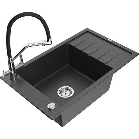 Mexen Elias fregadero de granito de 1 seno con escurridor y grifo de cocina Duo, negro moteado - 6511-76-671701-07 (1/5)