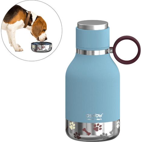 CUENCO PARA PERROS ASOBU FIJADO A UNA BOTELLA TÉRMICA DE ACERO INOXIDABLE DE 1 LITRO, AZUL AD-N-ART INC. SDB1 AZUL
