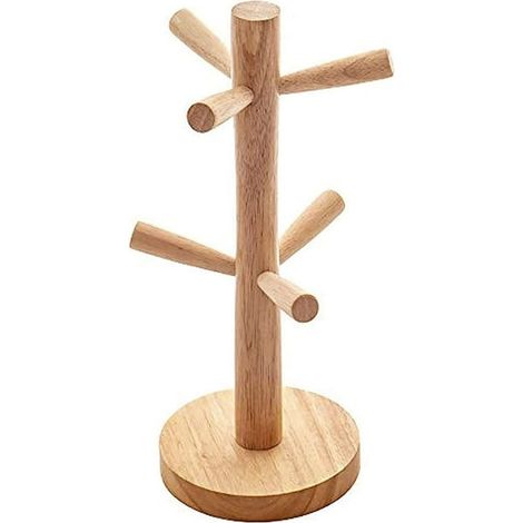 Porte-gobelet en bois 1 pièce, support mural pour tasses avec 6 crochets, étagère à tasses suspendue, rangement mural pour cuisine (1/5)