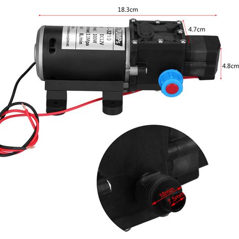 Pompe à membrane 12 V CC, pompe à eau haute pression auto-amorçante de 100 W, 8 L/min, vendue exclusivement dans les entrepôts à l'étranger (avec moteur percé). (1/5)