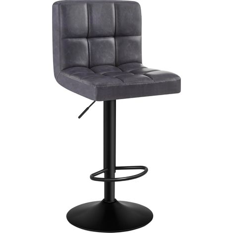 WOLTU Taburete de bar, juego de 1, patas de acero negro, asiento tapizado de piel sintética, antracita (1/4)