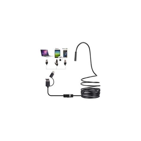 Caméra d'inspection 3-en-1 USB Type-C pour applications industrielles HD : endoscope, tuyau de drainage étanche, luminosité réglable, caméra HD noire (longueur : 5 m)