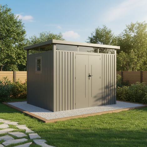 Abri de jardin acier galvanisé 6,76m2 toit plat gris (1/5)