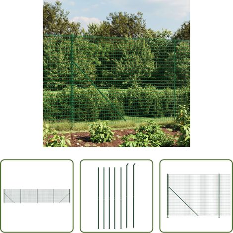 vidaXL Clôture en PVC - Clôture en treillis métallique avec bride vert 1,4x10 m (1/5)