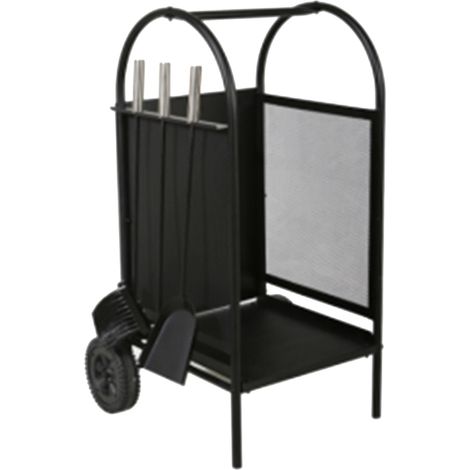 portalegna in metallo con ruote nero e 3 accessori (1/4)