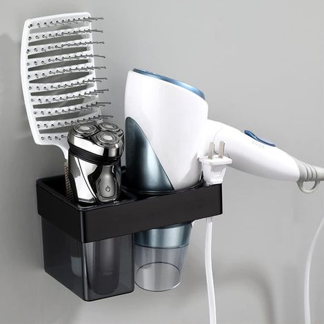 YMYNY Haartrocknerhalter, Haartrockner- und Glätteisenhalter ohne Bohren, Haartrocknerhalter zur Wandmontage, selbstklebender Haartrocknerhalter, Wandmontierter Haartrockner- und Glätteisenhalter mit (1/5)