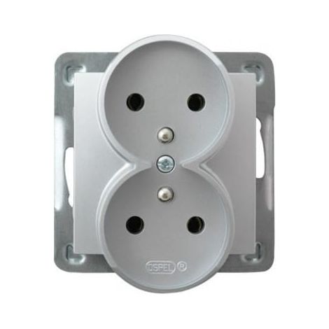 Presa doppia p/t argento Impresja con messa a terra 2x2P+Z senza cornice