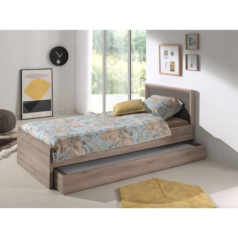 Lit gigogne bois clair et marron Foresta 90x200 (1/4)