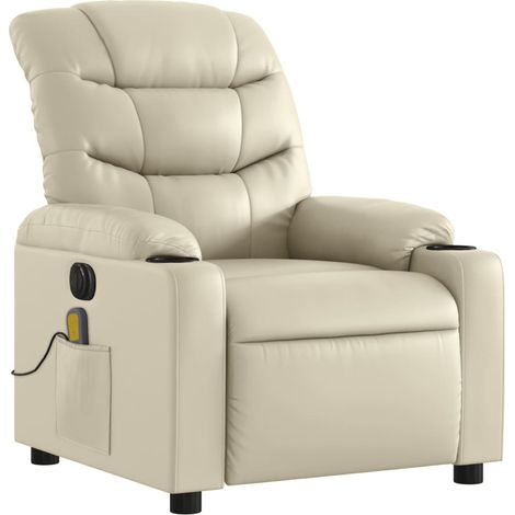 Poltrona relax TV funzione massaggio reclinabile elettrica 6 punti massaggio in PVC crema DEC027147