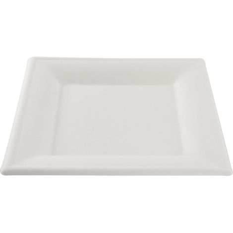 Assiette carrée blanche en canne à sucre 24 x 24 cm - 800 unités - Betik